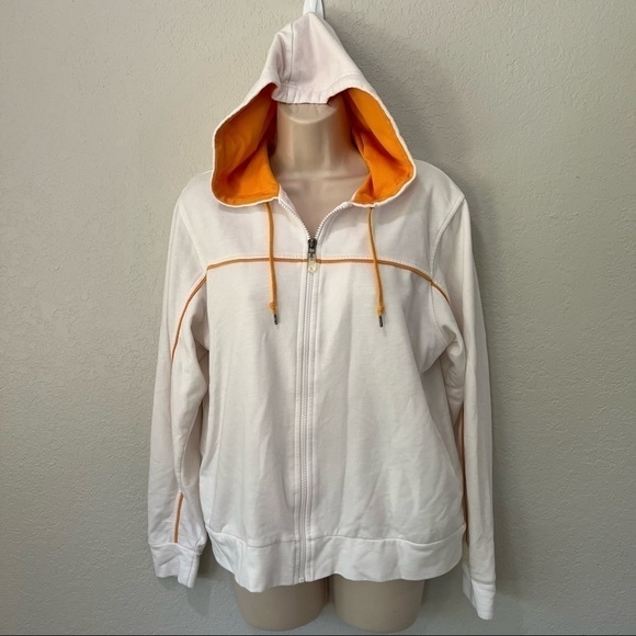 White and yellow Marsh Landing zip up hoodie, S, drawstring, yellow accents. - Picture 3 of 14